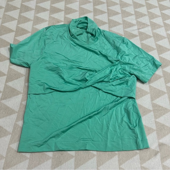 Tanya Taylor mint green twist front turtleneck short sleeve top - Picture 1 of 3
